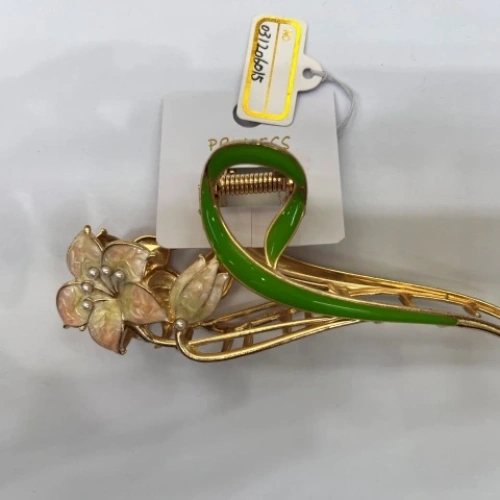 Заколка-краб для волос "PORTOFINO", лилия, цвет золото и хром, 11*5см