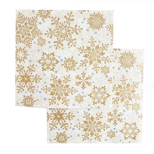 Салфетки бумажные 33*33 Home Collection Classic Золотые снежинки на бежевом, 3 сл., 20л