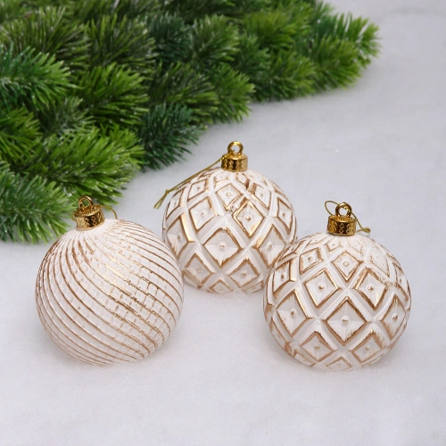 Новогодние шары VERSAILLES "Совершенство" 8 см (набор 3 шт), Белый/розовое золото