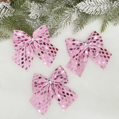 Бант на ёлку "Сказочные переливы" 9*10 см (набор 3 шт), Розовое золото