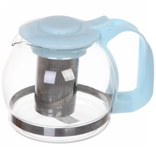 Чайник заварочный стеклянный 1200 мл с металлическим ситом "Mаcarons" голубой Селфи