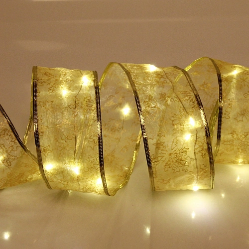 Гирлянда для дома ЛЕНТА ДЕКОРАТИВНАЯ  "Морозные снежинки" 2,0 м, 6 см, 20 ламп LED (на батарейках), Золото (подсветка золото)