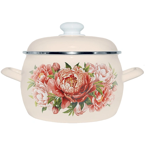 Кастрюля эмалированная 5л "Букет пионов" полусферическая С-4216АП2/4Жм