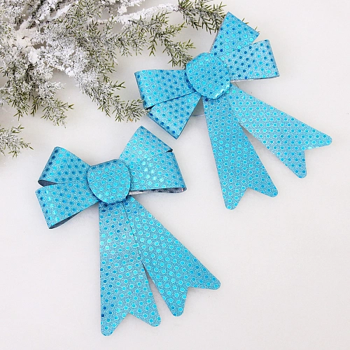 Бант на ёлку "Искры" 14*19 см (набор 2 шт), Голубой