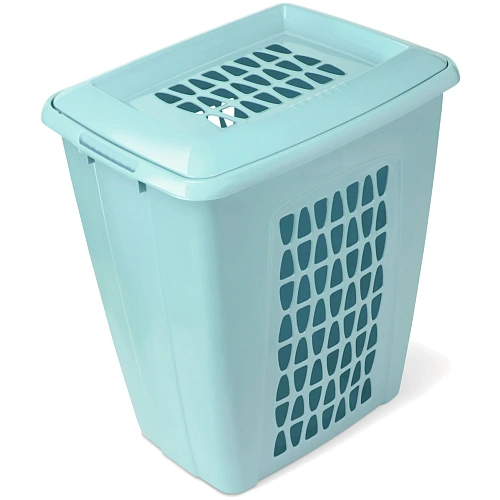 Корзина для белья Молетта 45л прямоугольная с крышкой бирюзовая С701БИР