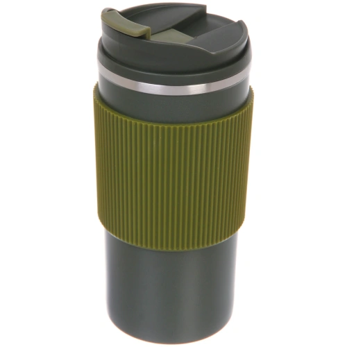 Термокружка 450мл "Стиль" с силиконовой вставкой, цвет зеленый