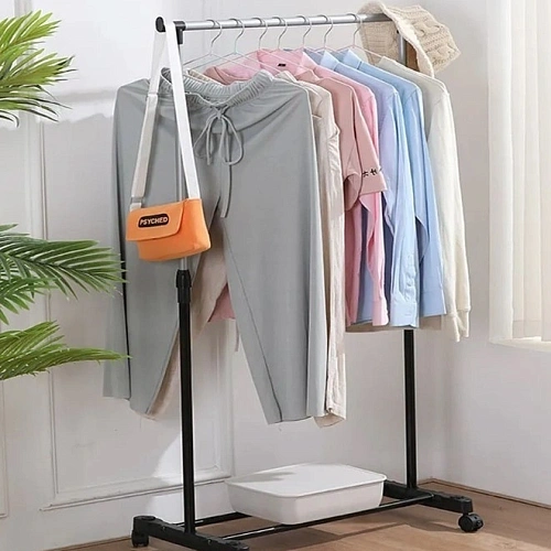 Вешалка гардеробная телескопическая напольная на колесах ПЕРФЕКТХАУС, цвет черный, нагрузка до 20кг, 7542150см_7