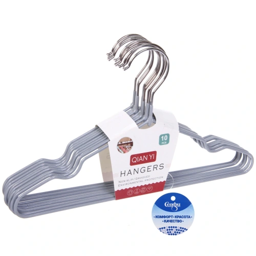 Плечики металлические нескользящие с полимерным покрытием 10шт "ТАРТИТАН", цвет серый, 30см (Селфи)