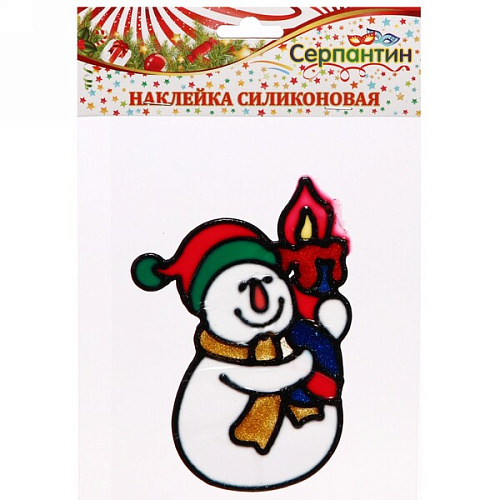 Наклейка на стекло  15*18 см,"Снеговичок со свечой" 