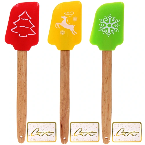 Лопатка силиконовая "Новогодняя" 29,5*7см, микс рисунков