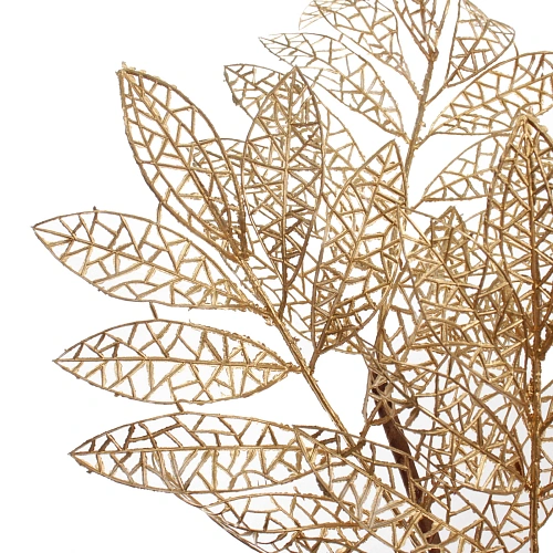Ветка декоративная Зимние листья 85 см, Золото_4