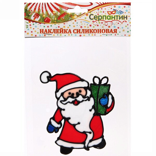 Наклейка на стекло  15*18 см,"Дед Мороз с подарком" 