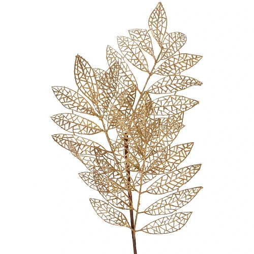 Ветка декоративная Зимние листья 85 см, Золото_3