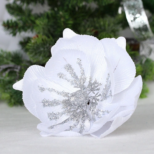 Украшение новогоднее "Пуансеттия - Ночное сияние" 25 см, Белый