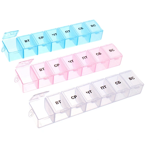 Таблетница - органайзер 7 ячеек Неделька, цвет голубой, розовый и прозрачный, 153,52,5см (пакет с подвесом)_23