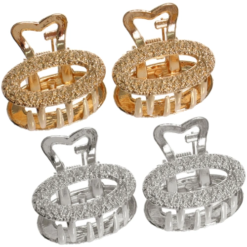 Заколки - крабы для волос на блистере 2шт "КАСКАДА", овал, цвет золото и серебро, 2.5*2см (пакет с подвесом)