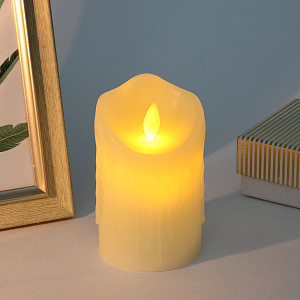 Сувенир с подсветкой "Свеча восковая - Небесная" 7,5*12,5 см - облита воском (работает от батареек 3 ААА)