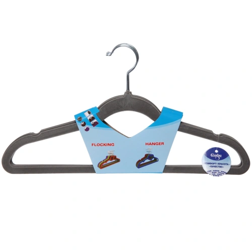 Плечики нескользящие с флокированным покрытием 4шт "ИДЕЯДОМА", цвет серый, 42см (лейбл Селфи)