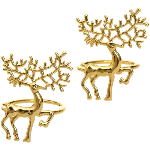 Набор колец для салфеток 2шт `Олень, цвет золото_3