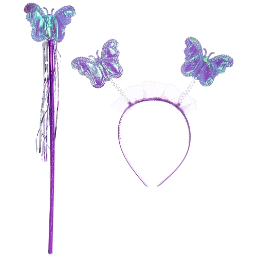 Карнавальный костюм Волшебная сказка (юбка, крылья, волшебная палочка, ободок), Сиреневый_3