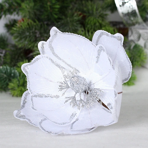 Украшение новогоднее "Пуансеттия - Симфония" 21 см, Белый