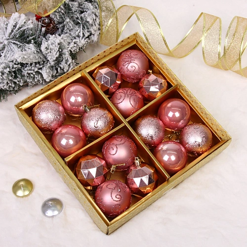 Новогодние шары "Зимняя вечеринка" 6 см (набор 16 шт), Розовое золото