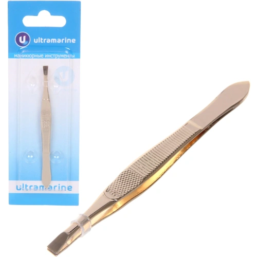 Пинцет для бровей из нержавеющей стали "Ultramarine - Bon Kapriz", прямые концы, цвет золото, 8,8см.