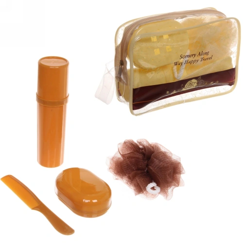 Набор банный дорожный 4шт "Traveler - Rose", (мочалка, футляр 2шт, расческа), микс два цвета, 21*15*6,5см