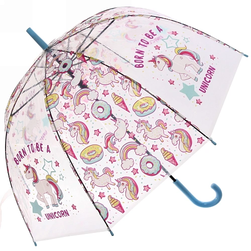 Зонт-трость женский купол Единорог микс 4 цвета, 8 спиц, d-82см, длина в слож виде 82см    _21