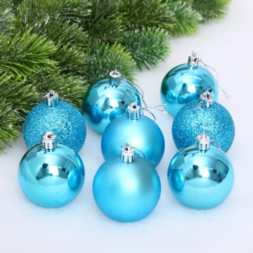 Новогодние шары 6 см (набор 24 шт) "Микс фактур", голубой