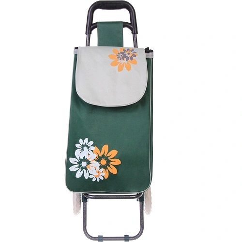 Тележка хозяйственная с сумкой (933330см, колеса 16см, до 30 кг) цветы зеленая_3