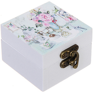 Шкатулка деревянная с зеркалом "МАРЦИПАН", пудровые пионы, 6.5*6.5*4.5см (в коробке)