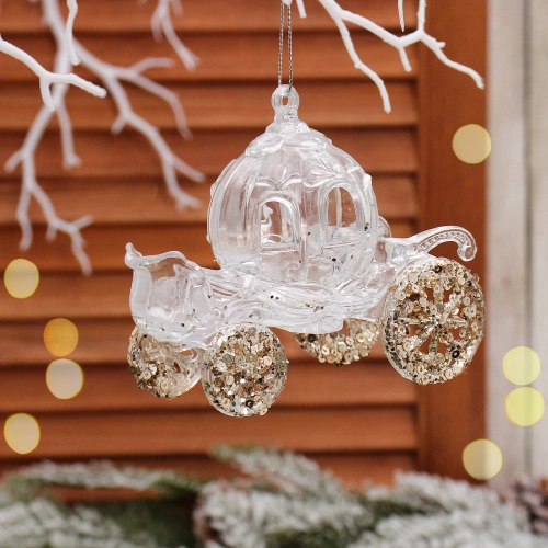 Подвеска "Королевская карета" 10*11 см, Белый/Золотой блеск