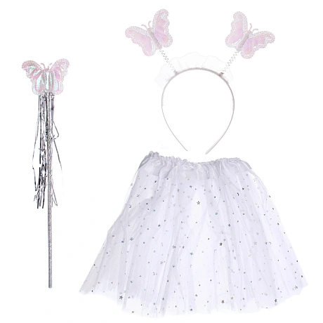 Карнавальный костюм "Звездное небо" (юбка, ободок, волшебная палочка), Белый