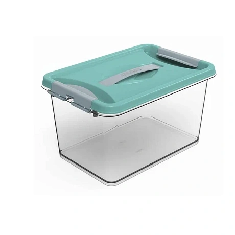 Контейнер для хранения с крышкой, ручкой и ручками-защелками"КЛИК", бирюзовый, 23*35*19,1см, 10л С274БИР