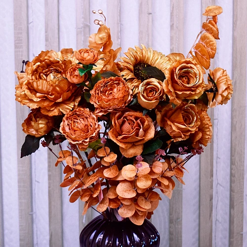 Искусственные цветы "FLOWERS GLAMOUR" 60см Пионы 2 цветка золотые