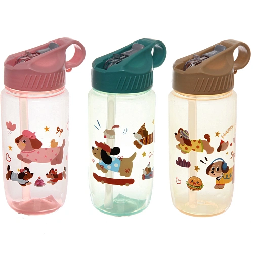 Бутылка питьевая пластиковая 580мл "Песики", микс цветов