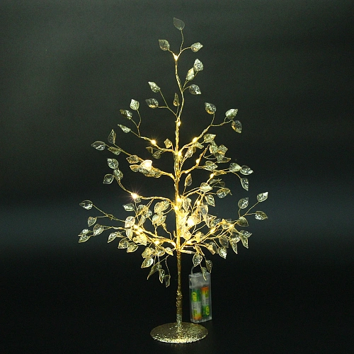 Дерево декоративное "Зимнее чудо" 50 cм, (с подсветкой на батарейках 2хАА), Золото