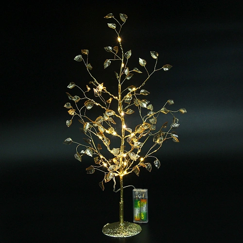 Дерево декоративное "Зимнее чудо" 50 cм, (с подсветкой на батарейках 2хАА), Золото