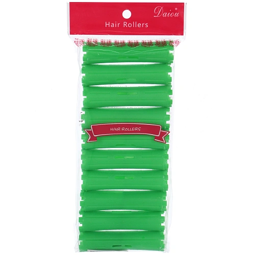 Бигуди пластмассовые-коклюшки 10шт Styling, микс 6 цветов, d=2см (прозрачный пакет с подвесом), без резинки  (зелёные)_4