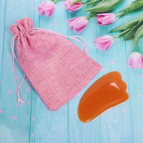 Массажер для лица и шеи декольте Лопатка Gua sha, волна, цвет кораловый, в холщевом мешочке,105см25,3гр_4