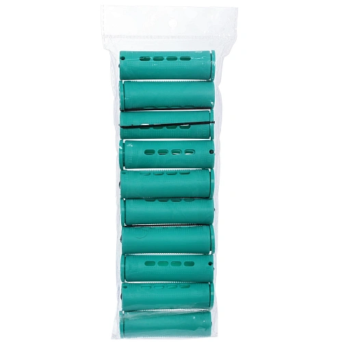 Бигуди-коклюшки 10шт с фиксирующими резинками VOLNA, цвет мятный, d-2,5см (пакет с подвесом)_5