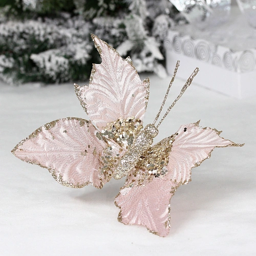 Украшение новогоднее "Волшебная бабочка" 24*14 см, Розовый/шампань