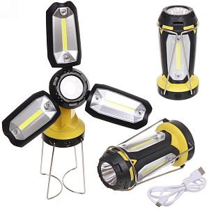 Фонарь туристический 6 режимов 1XPE+3COB,  аккумуляторная батарея 1200mAh, 7*14.5см, USB 8801