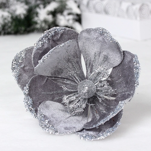 Украшение новогоднее "Пуансеттия - Пастель" 20 см, Серый