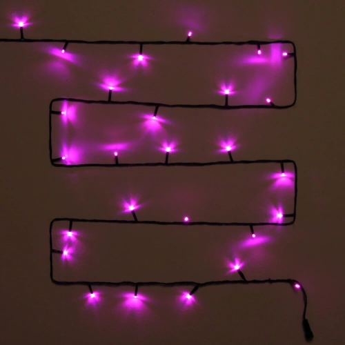 Гирлянда для улицы  7м 80 ламп LED чёрный провод, 8 реж, IP-54, Розовый (возможность соединения)