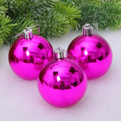 Новогодние шары 6 см (набор 3 шт) "Глянец", фуксия