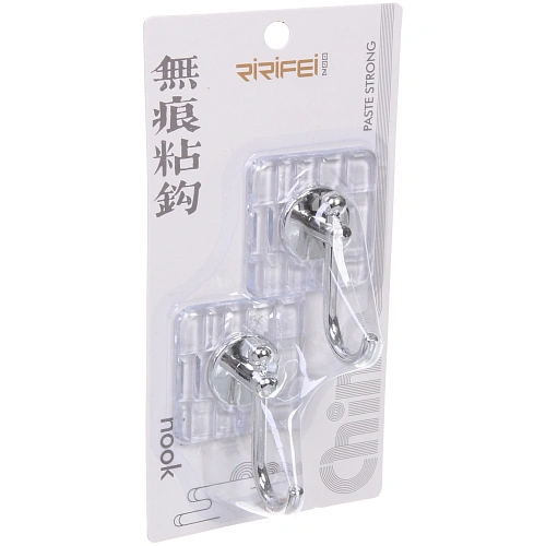 Крючки в наборе 2шт на липком слое "ДОМания", квадраты, прозрачные / серебро, нагрузка 3кг