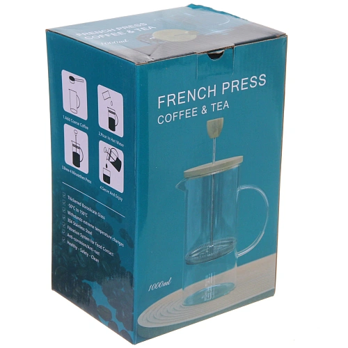 Френч-пресс 1000мл Хай-Тек с бамбуковой крышкой_4