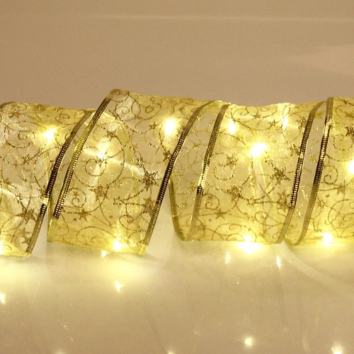 Гирлянда для дома ЛЕНТА ДЕКОРАТИВНАЯ  "Волшебство" 2,0 м, 6 см, 20 ламп LED (на батарейках), Золото (подсветка золото)